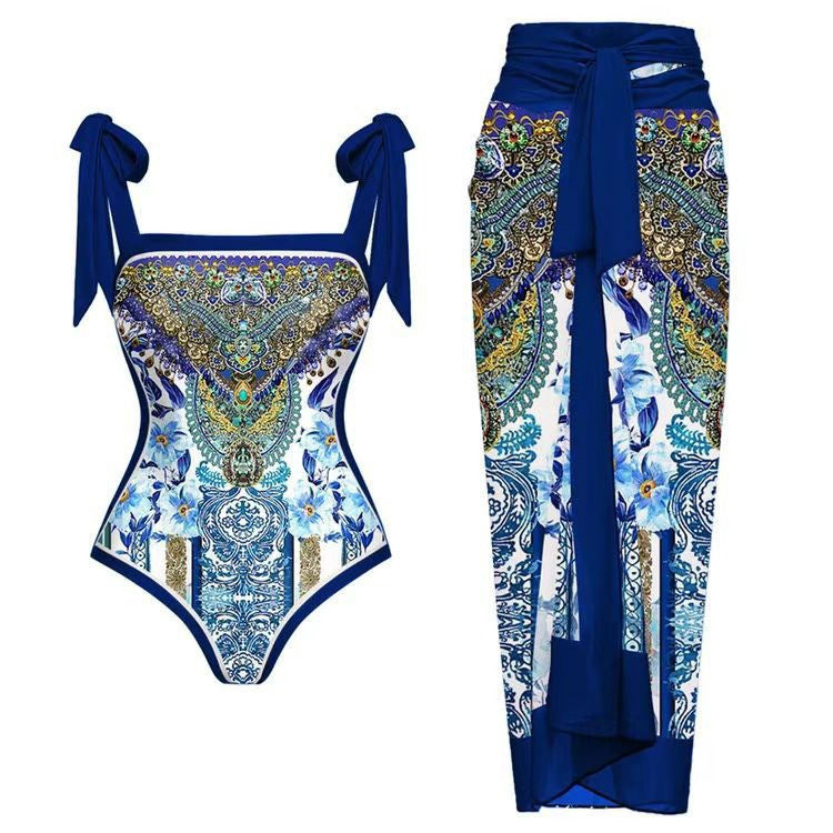 Two Piece Set Printed Swimsuit Slim Fit Slimming Conservative Swimsuit Bella Mia